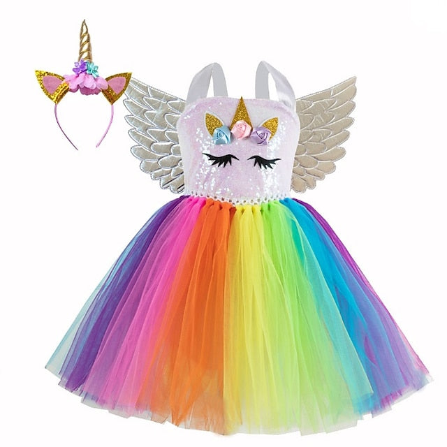 Headband Dance Cosplay Girls' Movie Unicorn Wings Dress