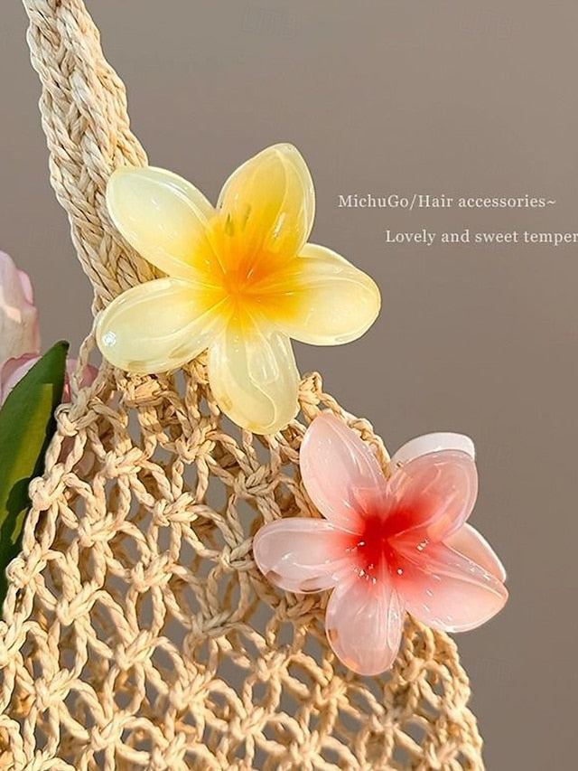 6PCS – Flower Resin Plumeria Hair Clips Tropical Hawaiian