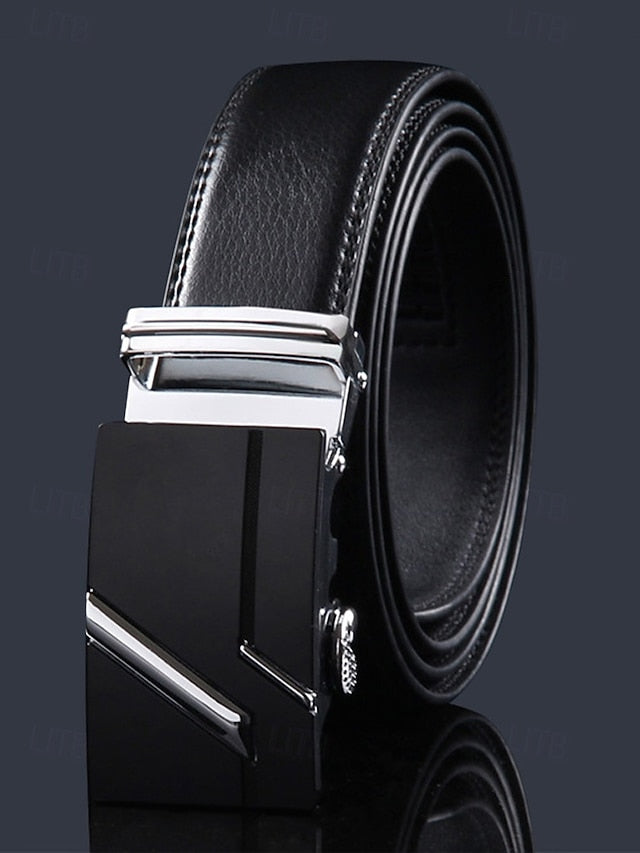 Men's Belt with Leather Adjustable Black Elegant Metal