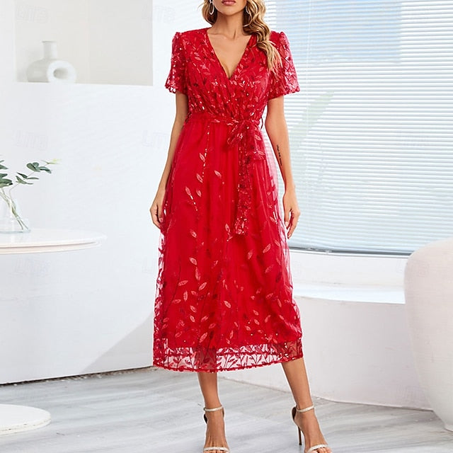 Bride Sequin V Elegant of the Mother Neck Dress A-Line