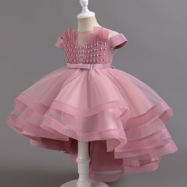 Party Dress Sleeve Kids Wedding Color Solid Short Girls'