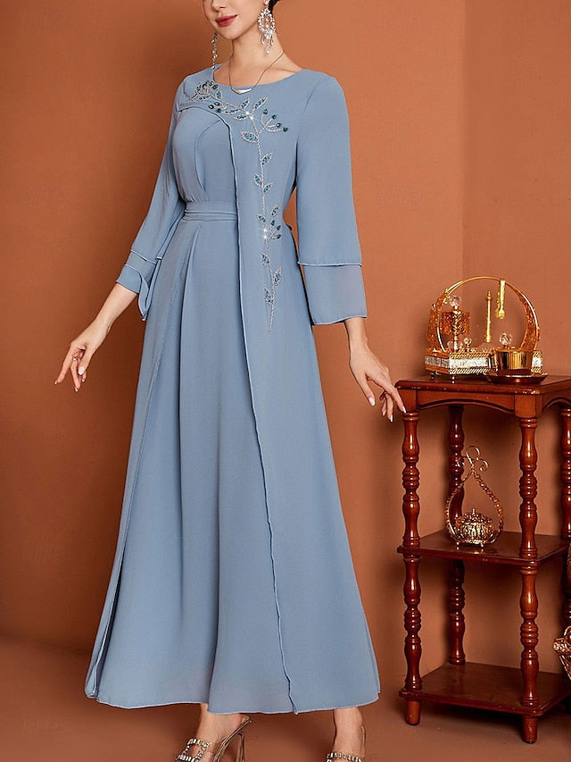 Bride the Length of Floor Neck V A-Line Dress Mother Elegant