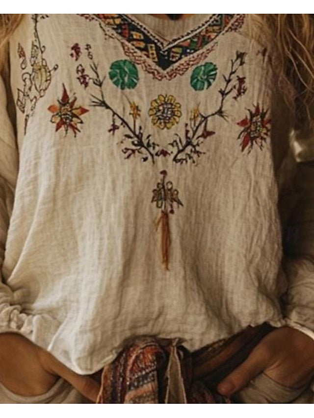 Women's Western Blouse Boho Shirt Blouse Flower Modern