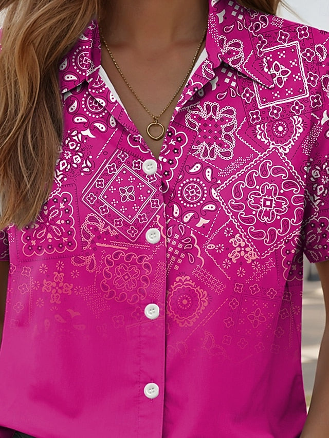 Women's Shirt Long Sleeve Button Down Blouse Ombre Graphic