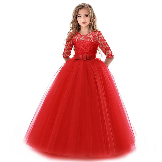 Dress Half Girl Kids Wedding Girls' Flower Sleeve