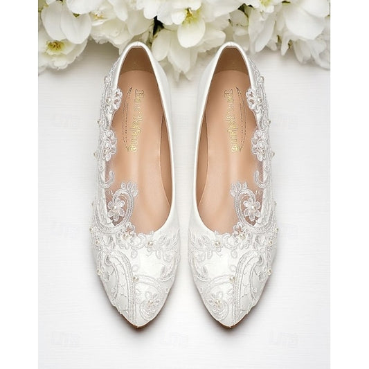 White Vintage Flats Women's Lace – Embroidered Ballet