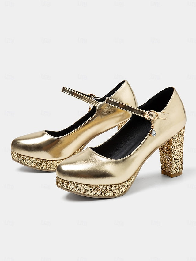 Heel Pumps Sparkly Glitter – Jane Block Mary Gold Women's