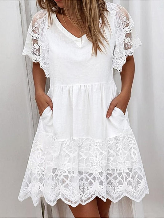 Women's Mini Dress White Dress Lace Dress Casual Dress A