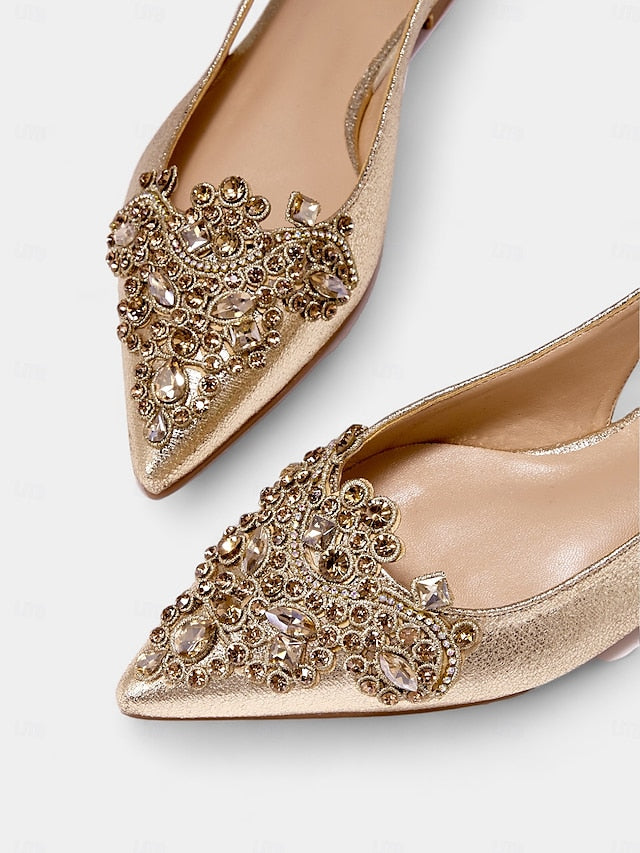 with Women's Flats Gold Embellished Pointed Toe Slingback