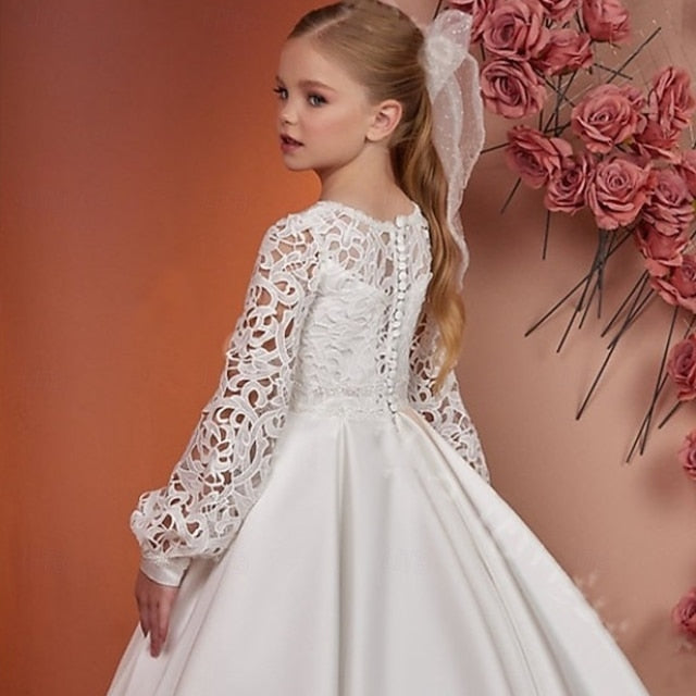 Dress Girls' Communion Girl First Flower Kids Solid