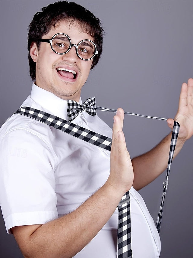 Adjustable Plaid Christmas Bow Set and Suspender Men's Tie