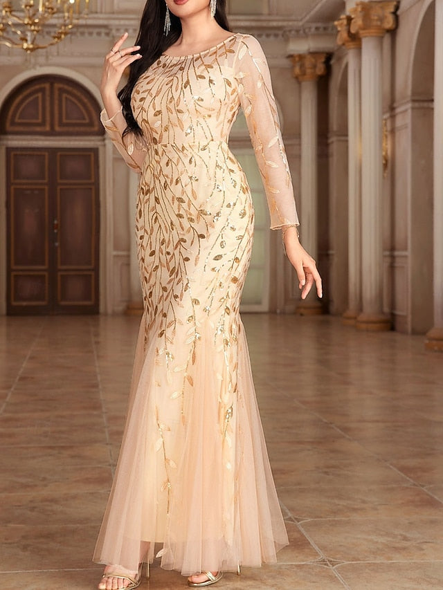 the Floor Dress of Bride Party Mother Neck Elegant Crew