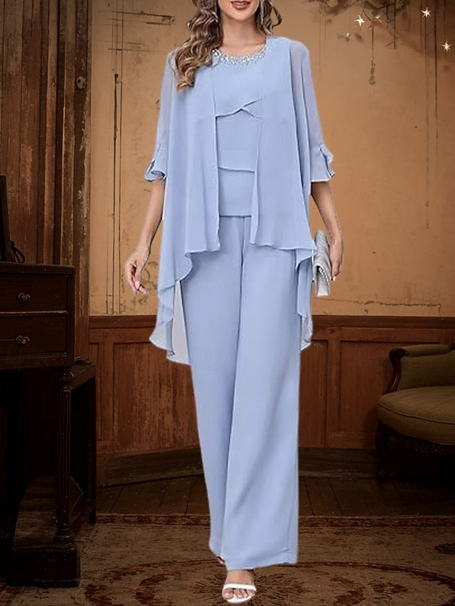 Mother Piece Dress Simple Pantsuit of 3 Elegant Bride the