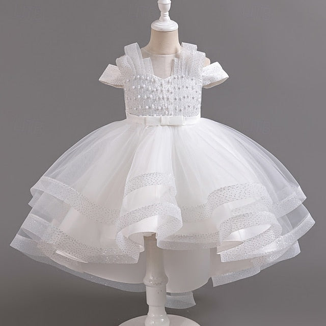 Color Sleeve Wedding Dress Kids Girls' Party Short Solid
