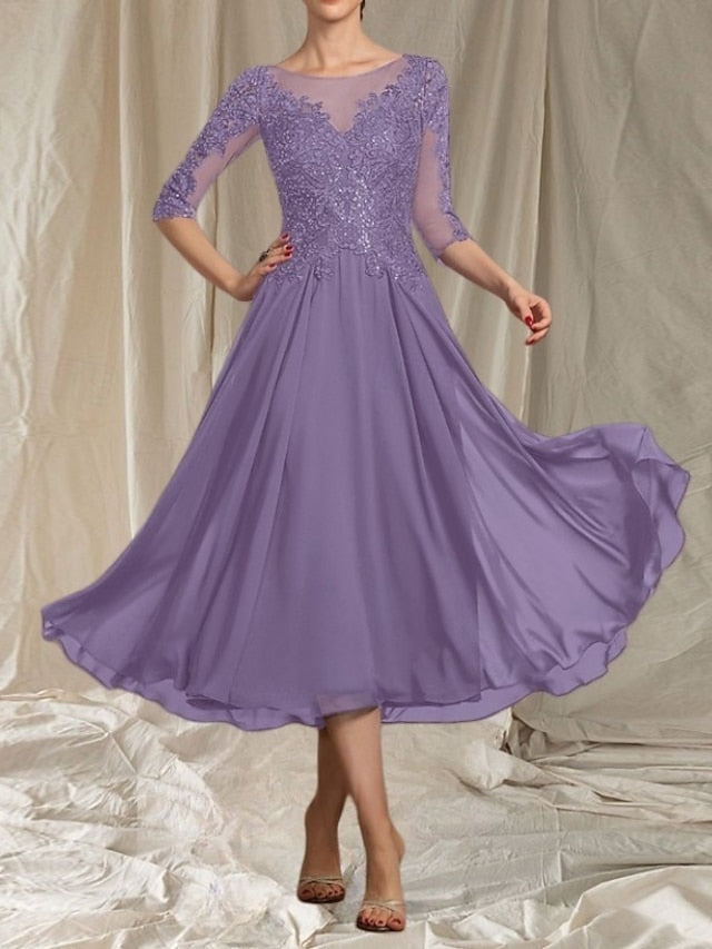 Wedding of Neck Dress A-Line Mother Bride Guest the Elegant Crew