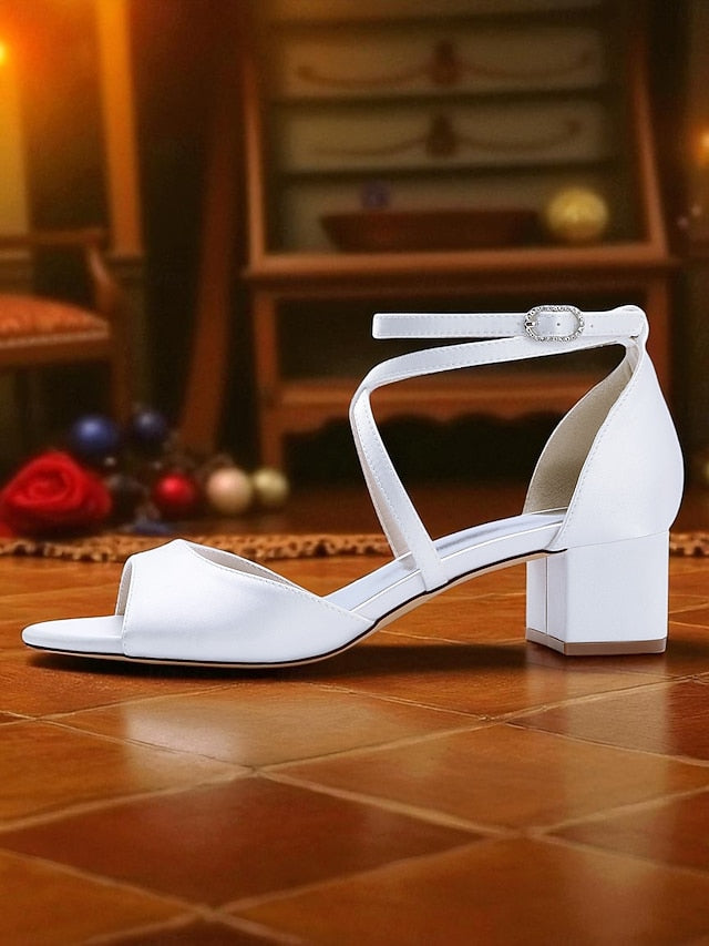 - Elegant Women's Satin Sandals Ankle Strap Heel Block with