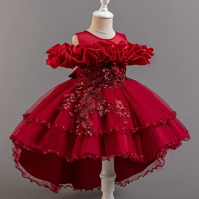 Sleeve Girls' Flower Wedding Party Kids Floral Dress Short