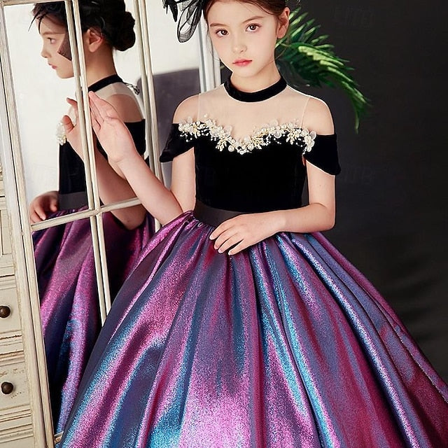 Kids Sleeve Solid Girls' Party Short Color Dress