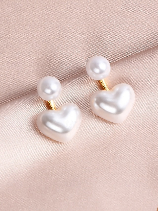 – Minimalist Elegant Heart-Shaped Drop Romantic Earrings Pearl