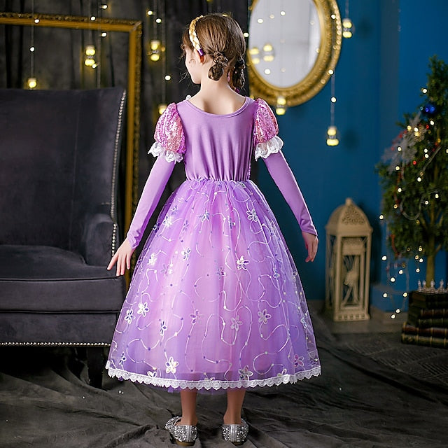 Rapunzel Cloak Princess Dress Cosplay Flower Girl