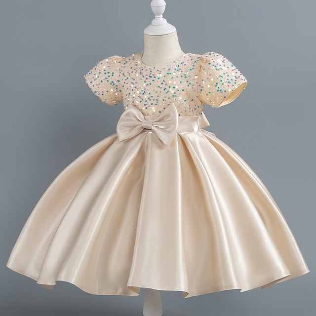 Wedding Dress Party Sleeve Girls' Short Sequin Toddler