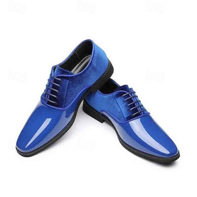 Finish White Men's Blue Glossy Velvet Shoes and with
