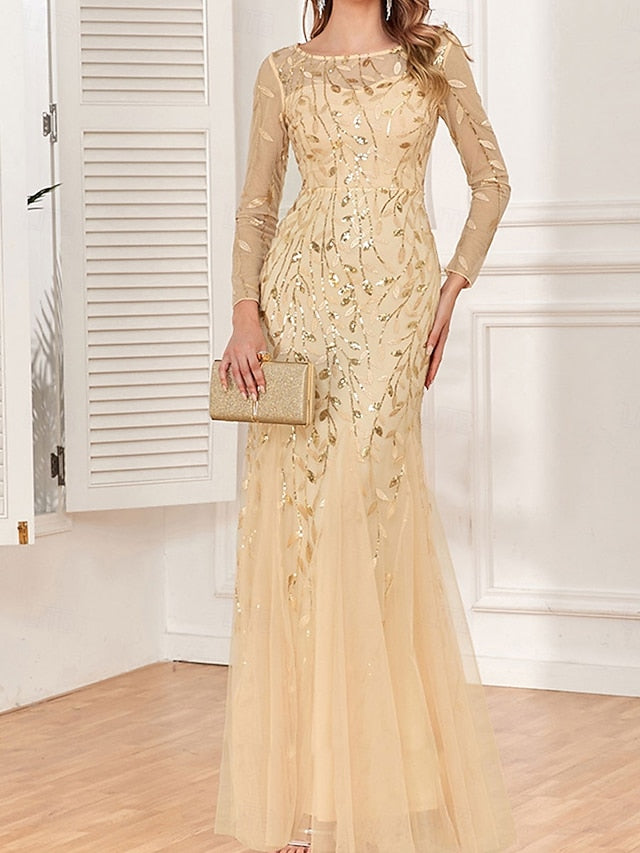 the Floor Dress of Bride Party Mother Neck Elegant Crew