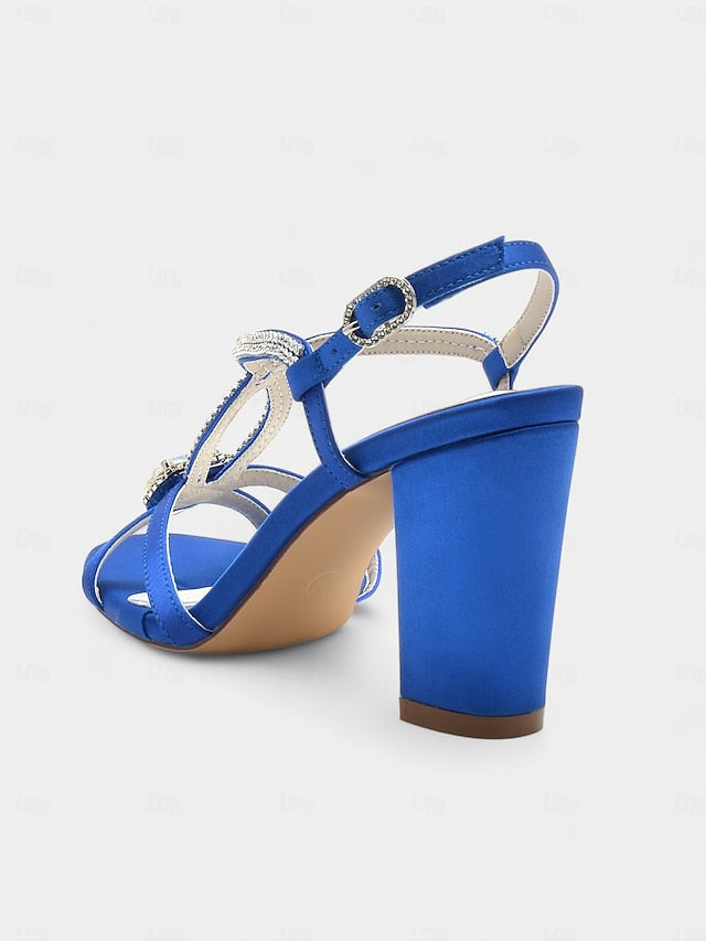 Blue Elegant – Royal Rhinestone Women's Satin Sandals