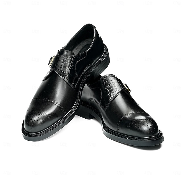 Black Strap Men's First Genuine Leather Monk Shoes-