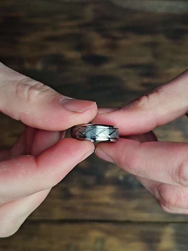 – Modern Steel Pattern Geometric Men's Rings Stainless