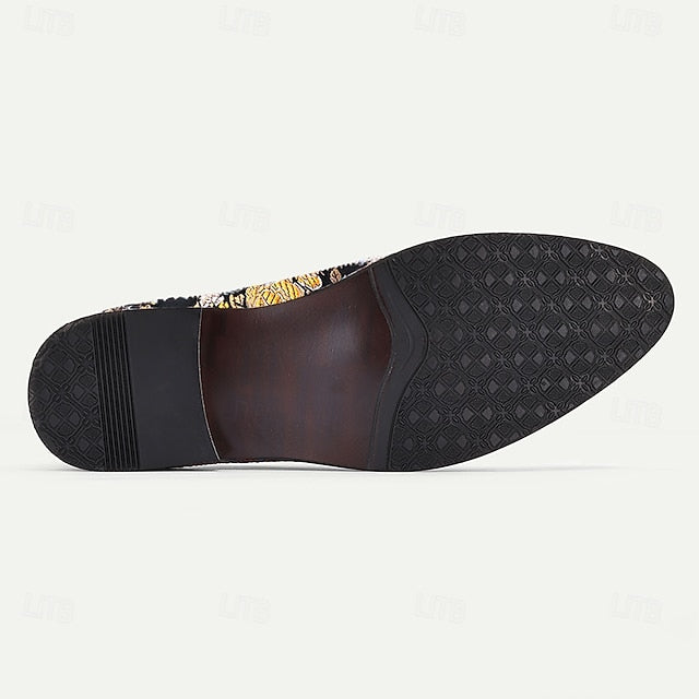 Men's for Loafers with Pattern Jacquard Floral Tassels