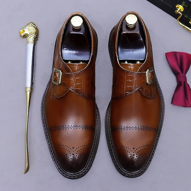 Black Strap Men's First Genuine Leather Monk Shoes-