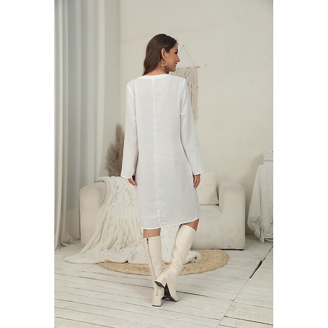Women's Midi Dress Faux Cotton Linen Shirt Dress Casual