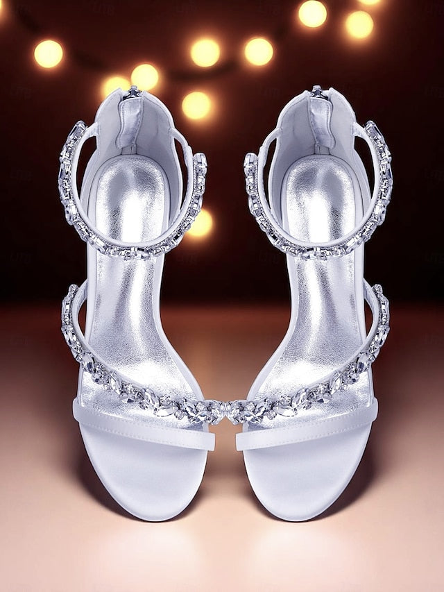 Women's Satin Crystal Heel Purple - Block Sandals