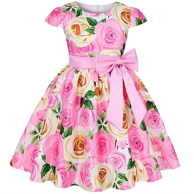 Kids Girls' Short Party Sleeve Dress Floral Flower