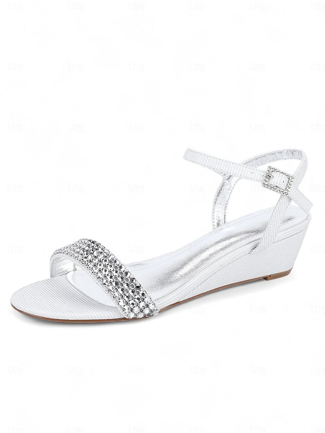 Toe Champagne Sandals Rhinestone - Wedge Open Women's