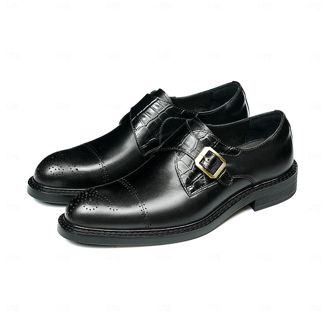 Black Strap Men's First Genuine Leather Monk Shoes-