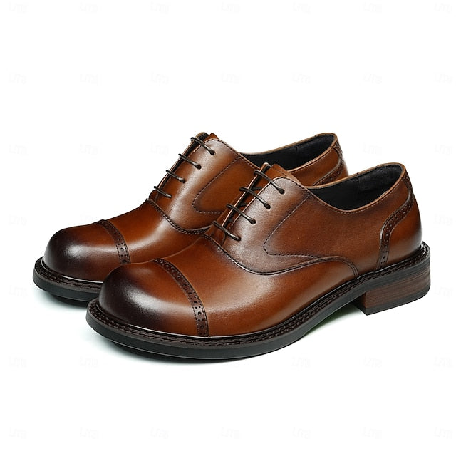 Leather Shoes- Toe First Men's Cap Oxford Genuine