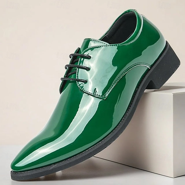 Green Patent Men Leather for – Shoes Formal Lace-Up Glossy