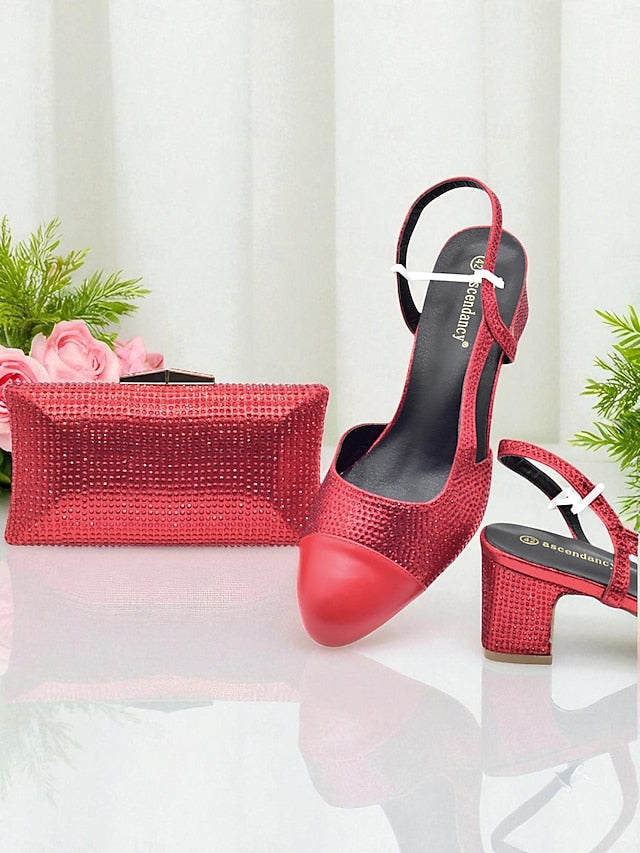 Block Matching Heel and Women's Set Sandals Gold - Clutch