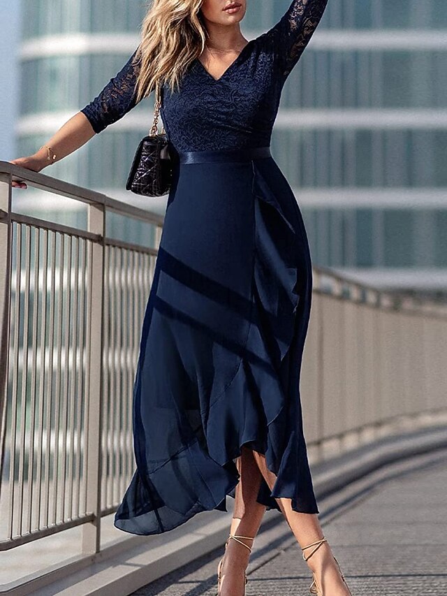 Women's Blue Black Summer Spring Fall Maxi Dress A Line