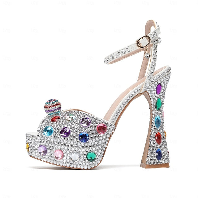 Rhinestone Platform Women's Sandals Sparkly – Colorful
