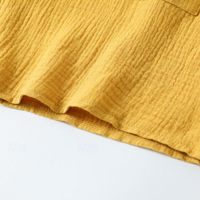 Women's Mini Dress Shirt Dress Cotton Linen Dress Fashion