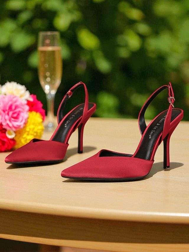 - Elegant Slingback Women's Toe Satin Purple Heels Pointed