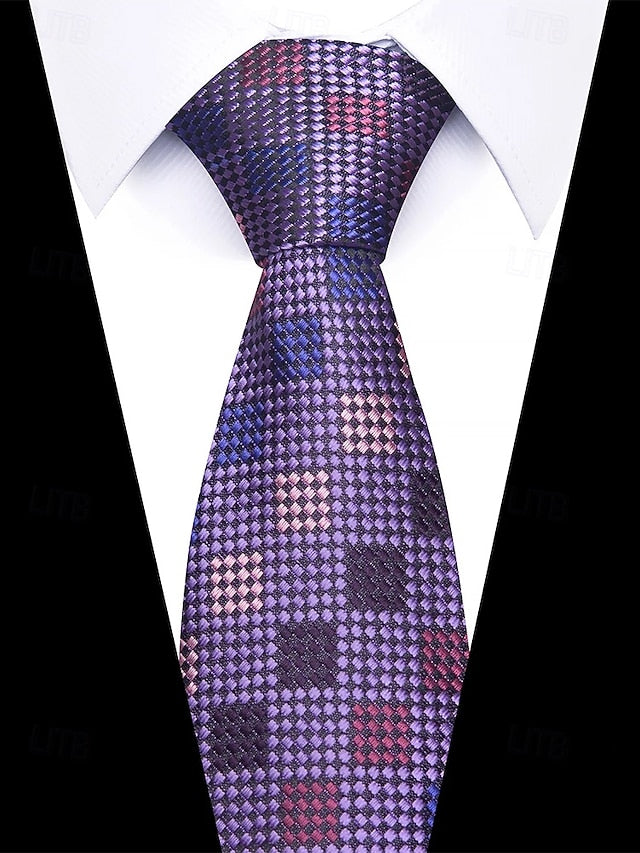 Pocket – Purple and Checkered Set Tie Square Silk Men's