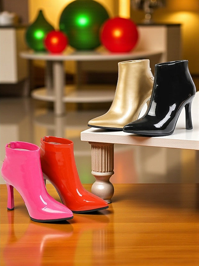 Fur Boots Women's Ankle Heel with Gold Lining Faux Stiletto