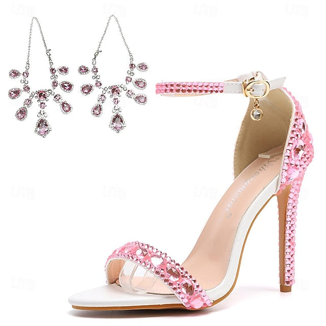 Ankle Women's Matching Stiletto with Rhinestone Green Heels
