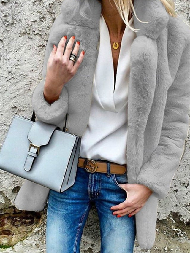 Plain Coat Comfortable Fur Warm Going Casual Women's Collar