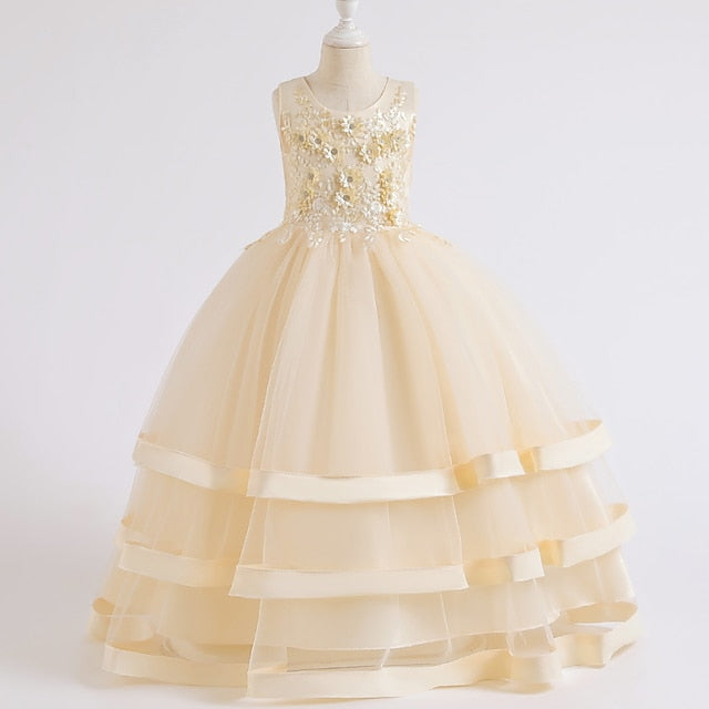 Colored Kids Wedding Girls' Party Dress Sleeveless Solid