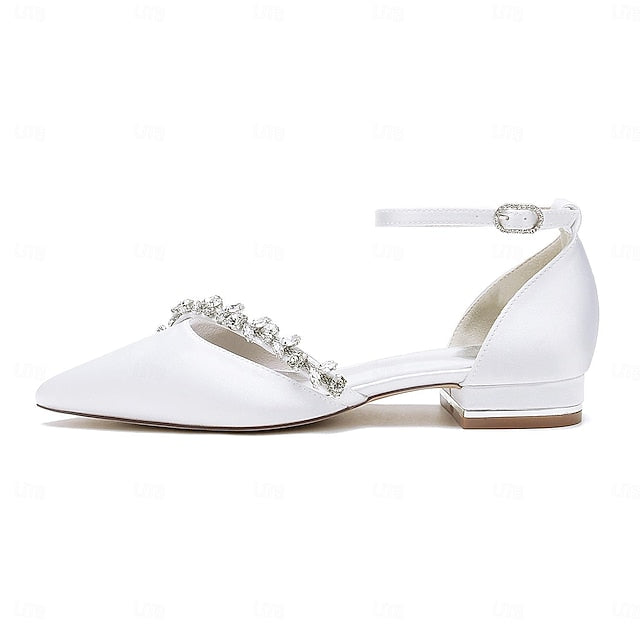 White Flats – Elegant Toe Pointed Wedding Satin Women's